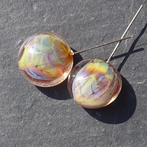 Lot 2 headpins en verre filé, lampwork, verre de murano, perl.6432