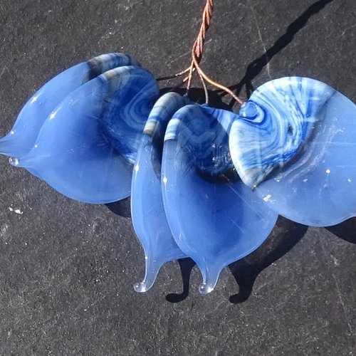 Lot de 5 headpins en verre filé, lampwork, verre de murano, perl.6442