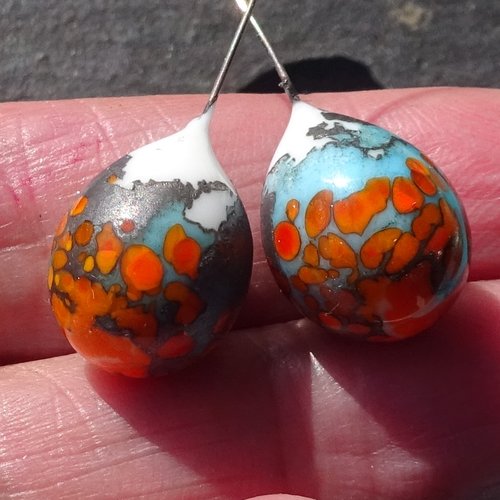 Lot 2 headpins en verre filé, lampwork, verre de murano, perl.6459