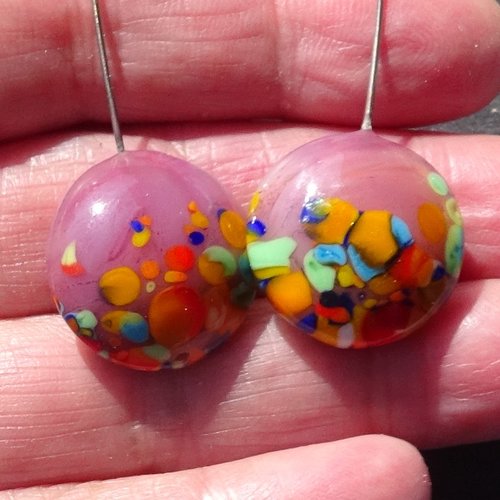 Lot 2 headpins en verre filé, lampwork, verre de murano, perl.6462