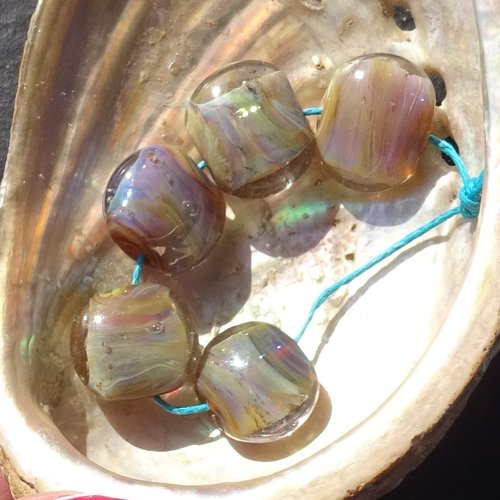 Lot de 5 perles filées au chalumeau, lampwork, verre filé, murano perl.6464