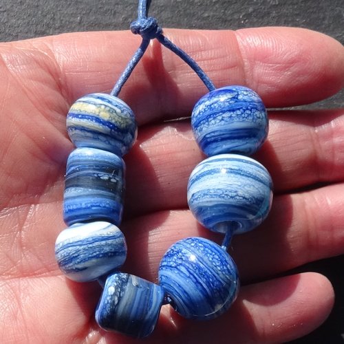Lot de 7 perles filées au chalumeau, lampwork, verre filé, murano perl.6467