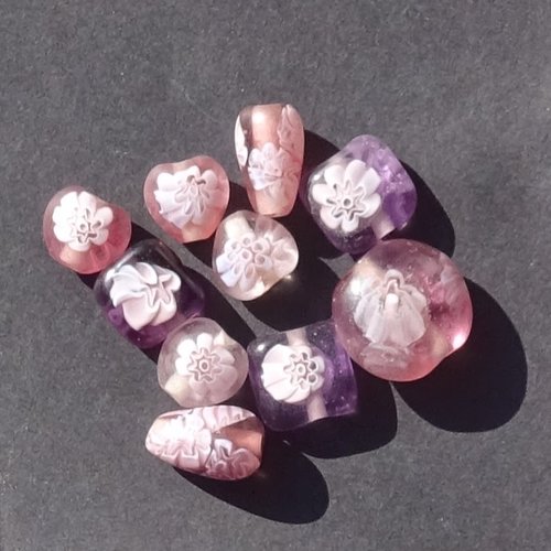 Lot de 10 perles destockées, verre, perl.5370