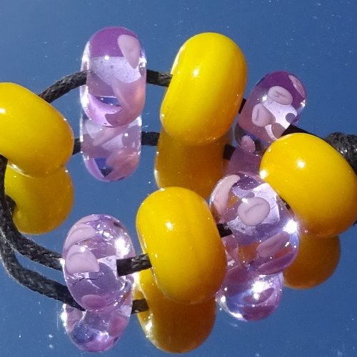 Lot de 8 perles au chalumeau, lampwork, verre filé, murano perl.4344