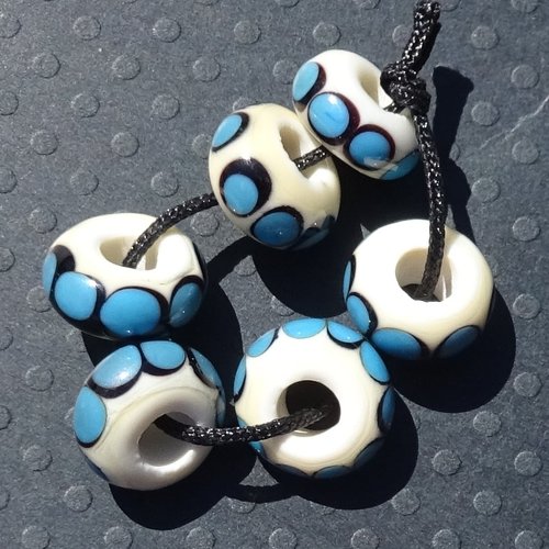 Lot de 6 perles au chalumeau, lampwork, verre filé, murano perl.4348