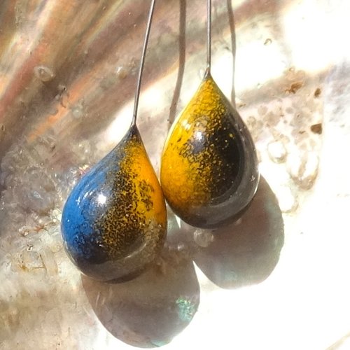 Lot 2 headpins en verre filé, lampwork, verre de murano, perl.6475