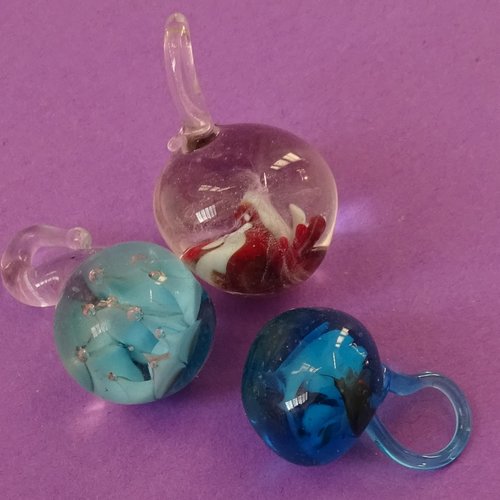 Lot de 3 perles boule, verre de murano, lampwork, verre filé,  perl.4607