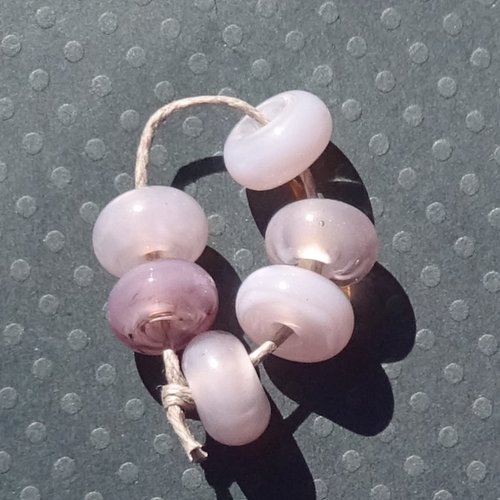 Lot de 6 perles intercalaires au chalumeau, lampwork, verre filé, murano perl.5400