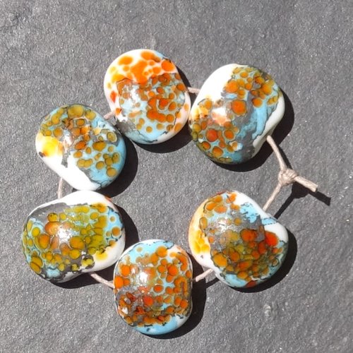 Lot de 6 perles au chalumeau, lampwork, verre filé, murano perl.5602