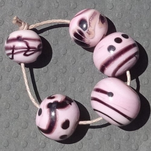 Lot de 5 perles en verre de murano, verre filé, perl.5606