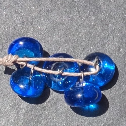 Lot de 5  perles bouton, verre filé, verre de murano, perl.5614
