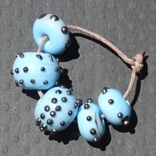 Lot de 5 perles en verre de murano, verre filé, perl.5621