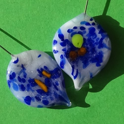 Duo de headpins en verre filé, lampwork,perl.5263