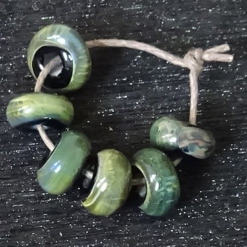 Lot de 6 perles intercalaires au chalumeau, lampwork, verre filé, murano perl.4834
