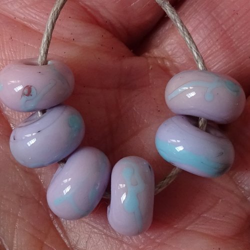 Lot de 6 perles intercalaires au chalumeau, lampwork, verre filé, murano perl.4841