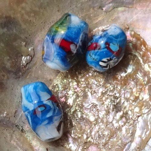 Lot de 3 perles murano, verre filé, perl.6489