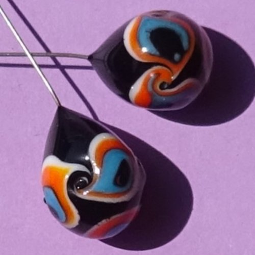Duo de headpins en verre filé, lampwork,perl.5645