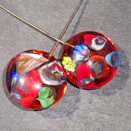 Headpins forme lentille, en verre filé, lampwork, verre de murano, perl.5676
