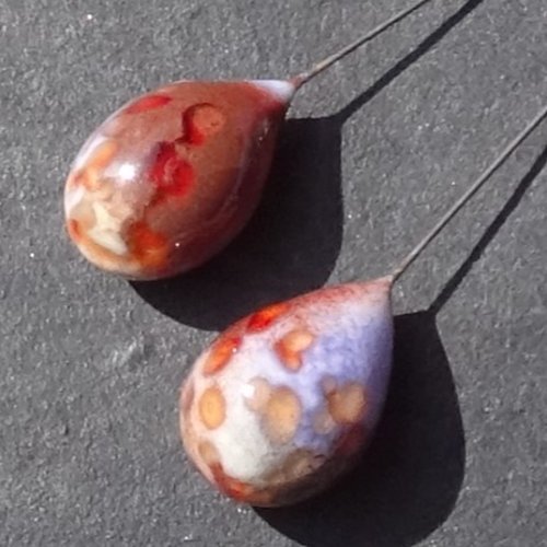 Duo de headpins en verre filé, lampwork,perl.5683