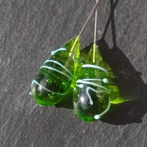 Duo de headpins en verre filé, lampwork,perl.5700