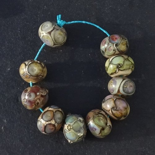 Lot de 10 perles murano, verre filé, perl.6519