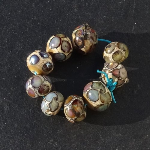 Lot de 8 perles murano, verre filé, perl.6522