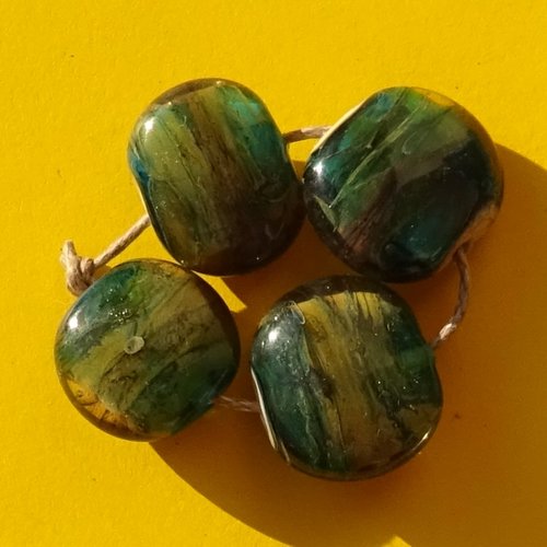 Lot de 4 perles au chalumeau, lampwork, verre filé, murano perl.5743