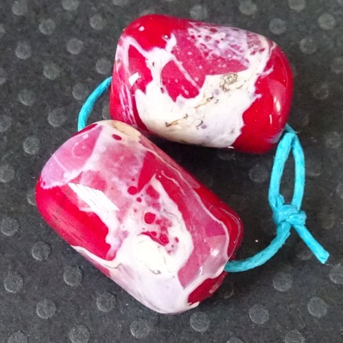 Lot de 2 perles cylindriques, verre de murano, lampwork, verre filé,  perl.4816