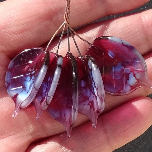 Lot de 5 headpins en verre filé, lampwork, verre de murano, perl.6535