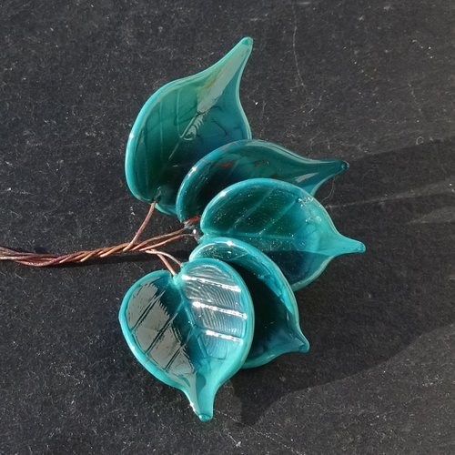 Lot de 5 headpins en verre filé, lampwork, verre de murano, perl.6536
