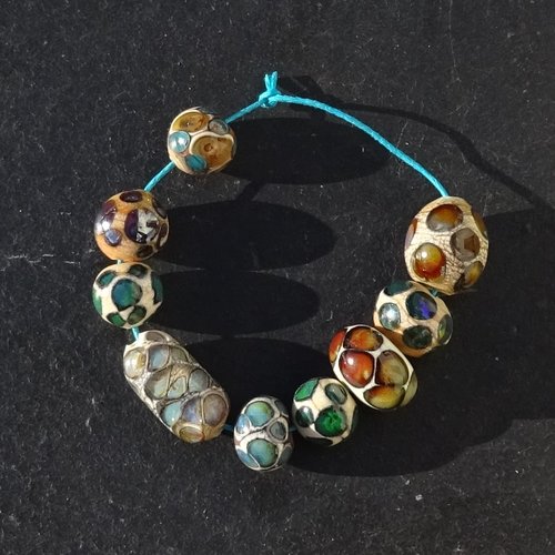 Lot de 9 perles murano, verre filé, perl.6539