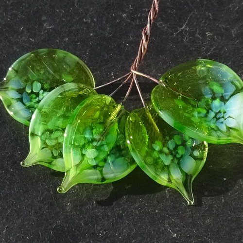 Lot de 5 headpins en verre filé, lampwork, verre de murano, perl.6552
