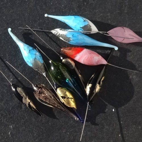 Lot de 10 headpins verre filé, lampwork, verre de murano, perl.6555