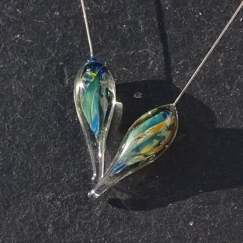 Duo de headpins en verre filé, lampwork,perl.6576
