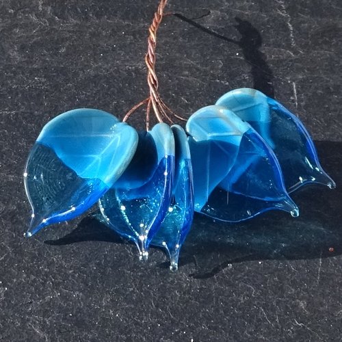 Lot de 5 headpins en verre filé, lampwork, verre de murano, perl.6603