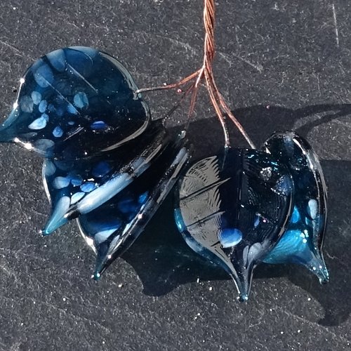 Lot de 5 headpins en verre filé, lampwork, verre de murano, perl.6604