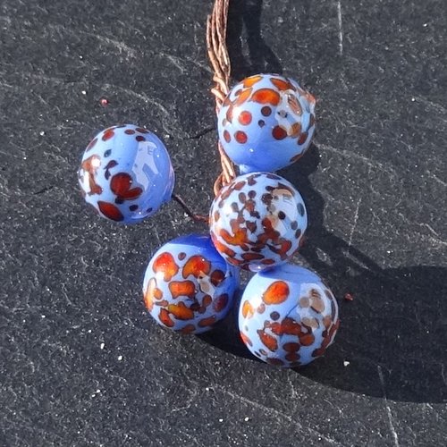Lot de 5 headpins en verre filé, lampwork, perl.6605