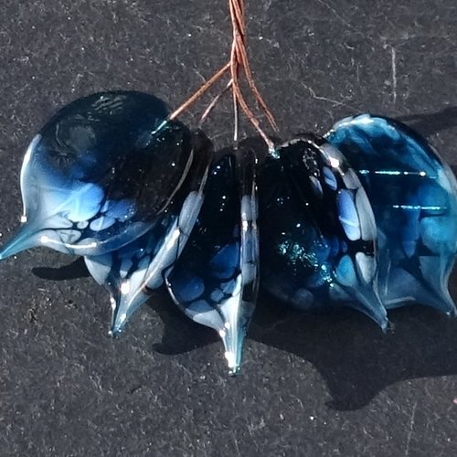 Lot de 5 headpins en verre filé, lampwork, verre de murano, perl.6613