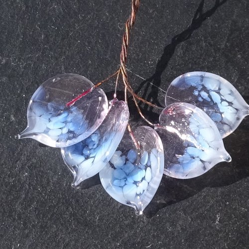 Lot de 5 headpins en verre filé, lampwork, verre de murano, perl.6627