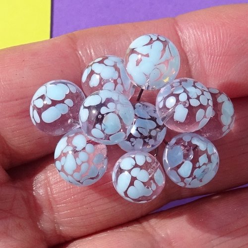 Lot de 10 headpins en verre filé, lampwork, perl.6628