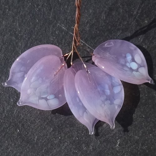 Lot de 5 headpins en verre filé, lampwork, verre de murano, perl.6632