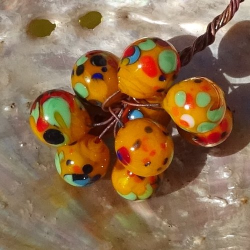 Lot de 10 headpins en verre filé, lampwork, verre de murano, perl.6640