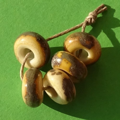 Lot de 5 perles intercalaires au chalumeau, lampwork, verre filé, murano perl.5749