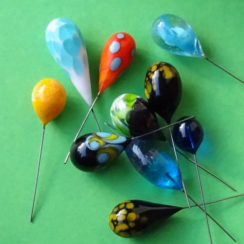 Lot de 10 headpins verre filé, lampwork, verre de murano, perl.5783