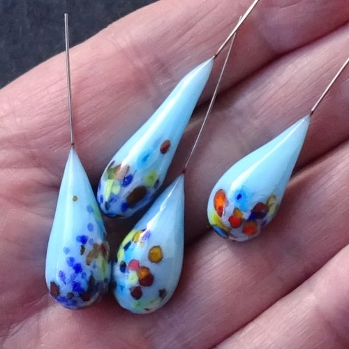 Lot de 4 de headpins verre filé, lampwork, verre de murano, perl.5779