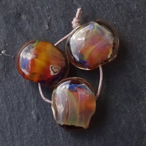 Lot de 3 perles au chalumeau, lampwork, verre filé, murano perl.5772