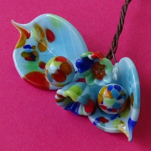 Headpins en verre filé, lampwork, verre de murano, perl.5793