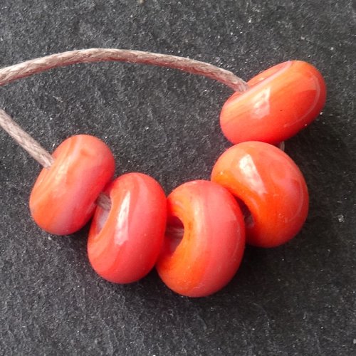 Lot de 5 perles intercalaires au chalumeau, lampwork, verre filé, murano perl.5795
