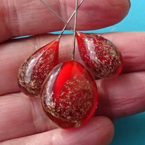 Lot de 3 headpins verre filé, lampwork, verre de murano, perl.5820
