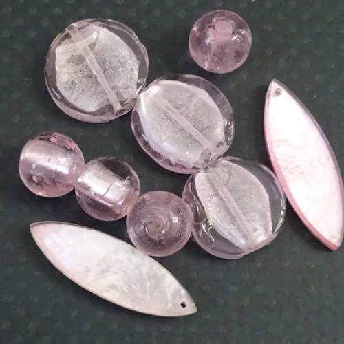 Lot de 9 perles destockées, verre, nacre, perl.4583